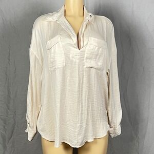 Free People Pullover Blouse Top Women Small Flowey V-Neck Cream Boho Chic Minmal